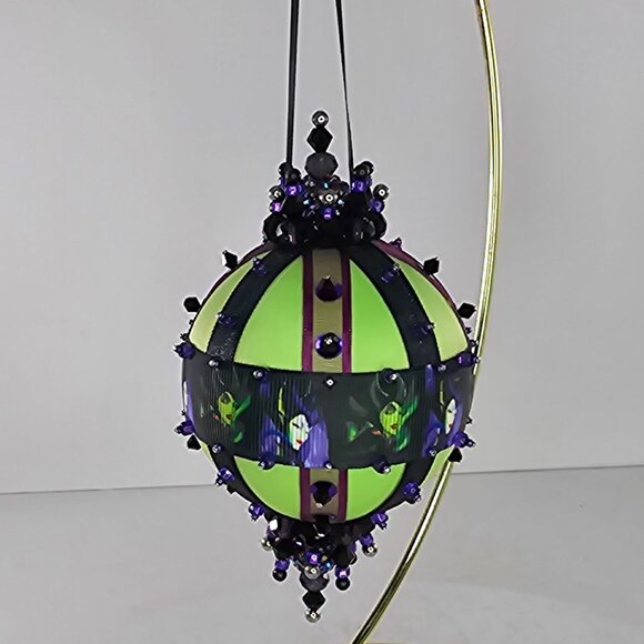 Handcrafted Maleficent Themed Ornament Beaded Accents Ribbon Detailing Villains - Picture 7 of 9